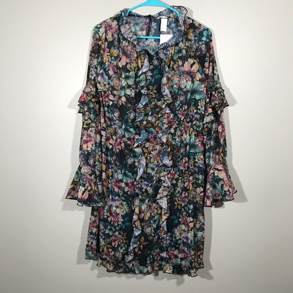 NWT H&M Floral Ruffle Botanical Smock Dress Tunic